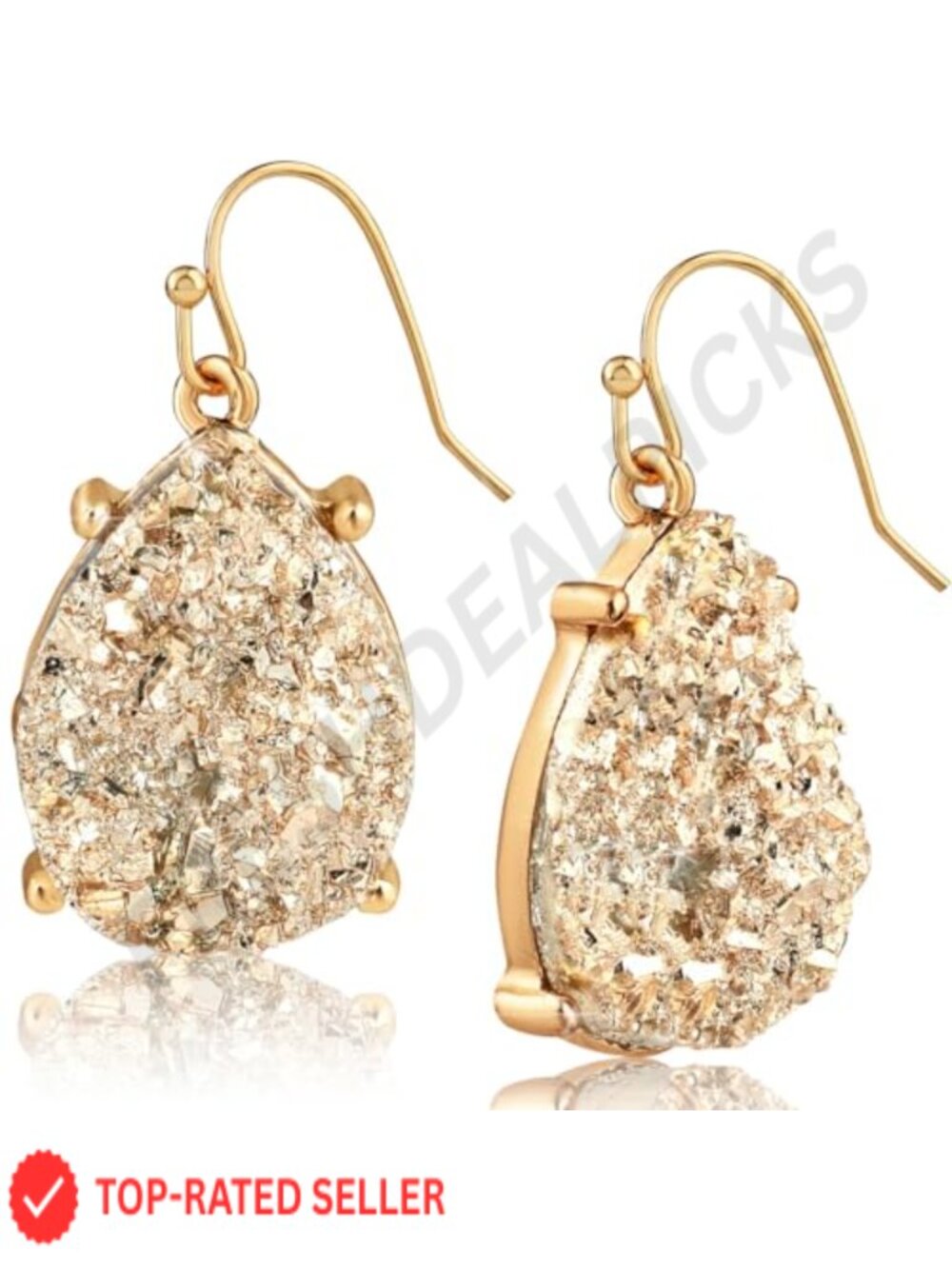 Bohemian Dangly Earrings Gold Tone Plated Acrylic Teardrop Druzy Studs for Women